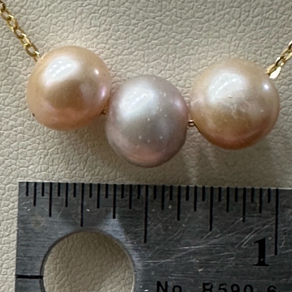 Pink, Purple, & Peach NATURAL Cultured Pearls Floating 14K YG-18 Inch Adjustable - Picture 3 of 8